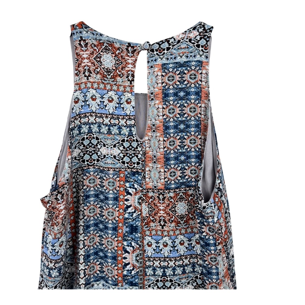Lulus Dress Mini Womens Medium Blue Orange Tile Patchwork Boho Sleeveless - Picture 4 of 11